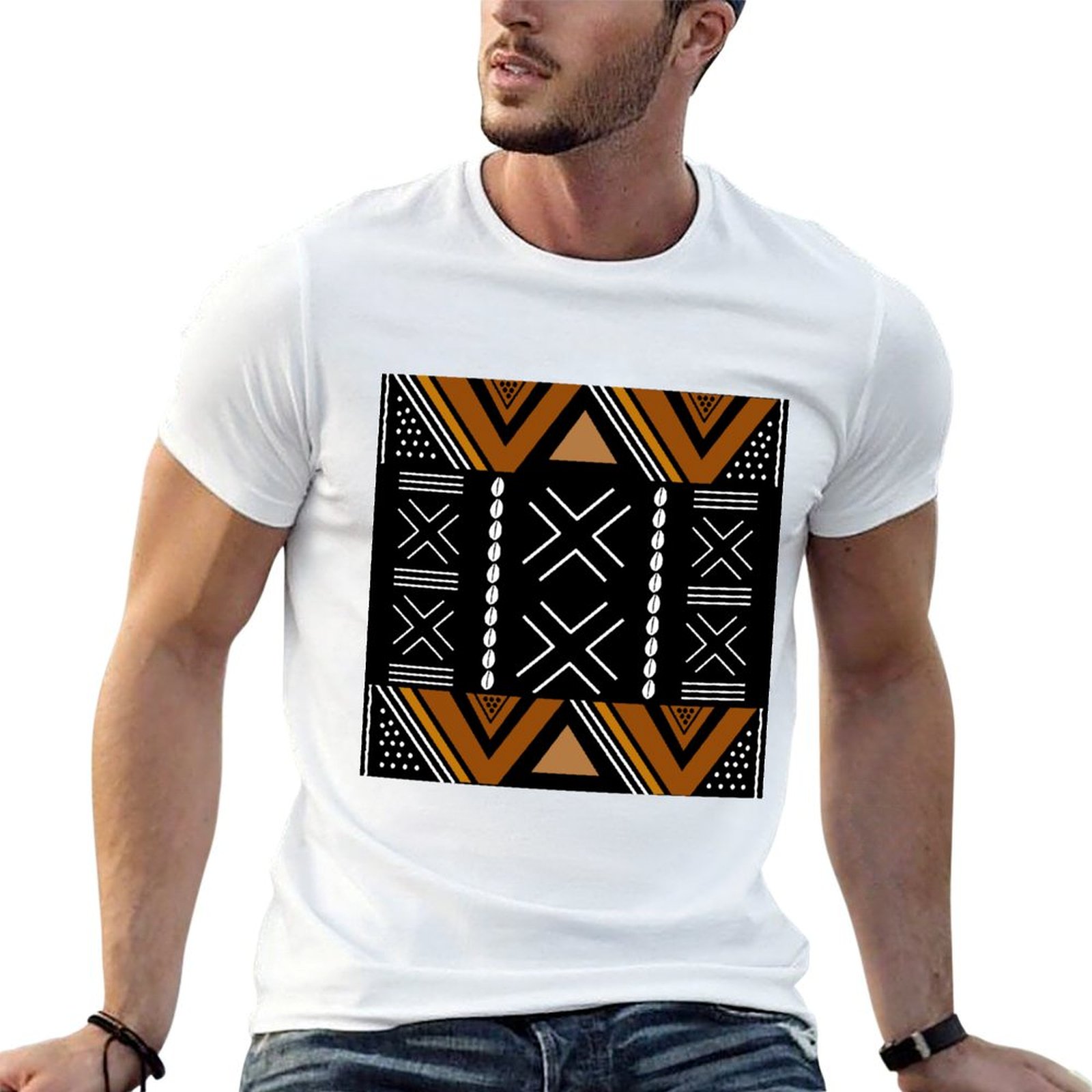 Mudcloth Print Top - T-shirt décontracté à manches courtes avec
