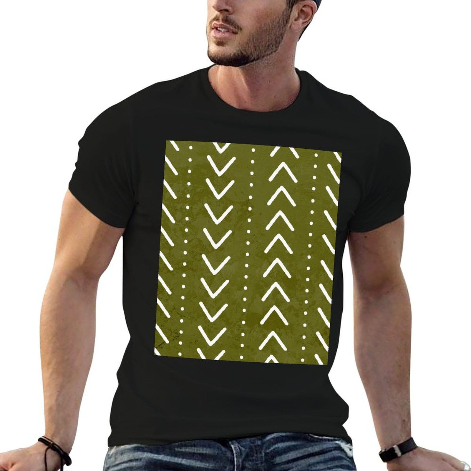 Mudcloth Print Top - T-shirt vert olive à motif d'arrows