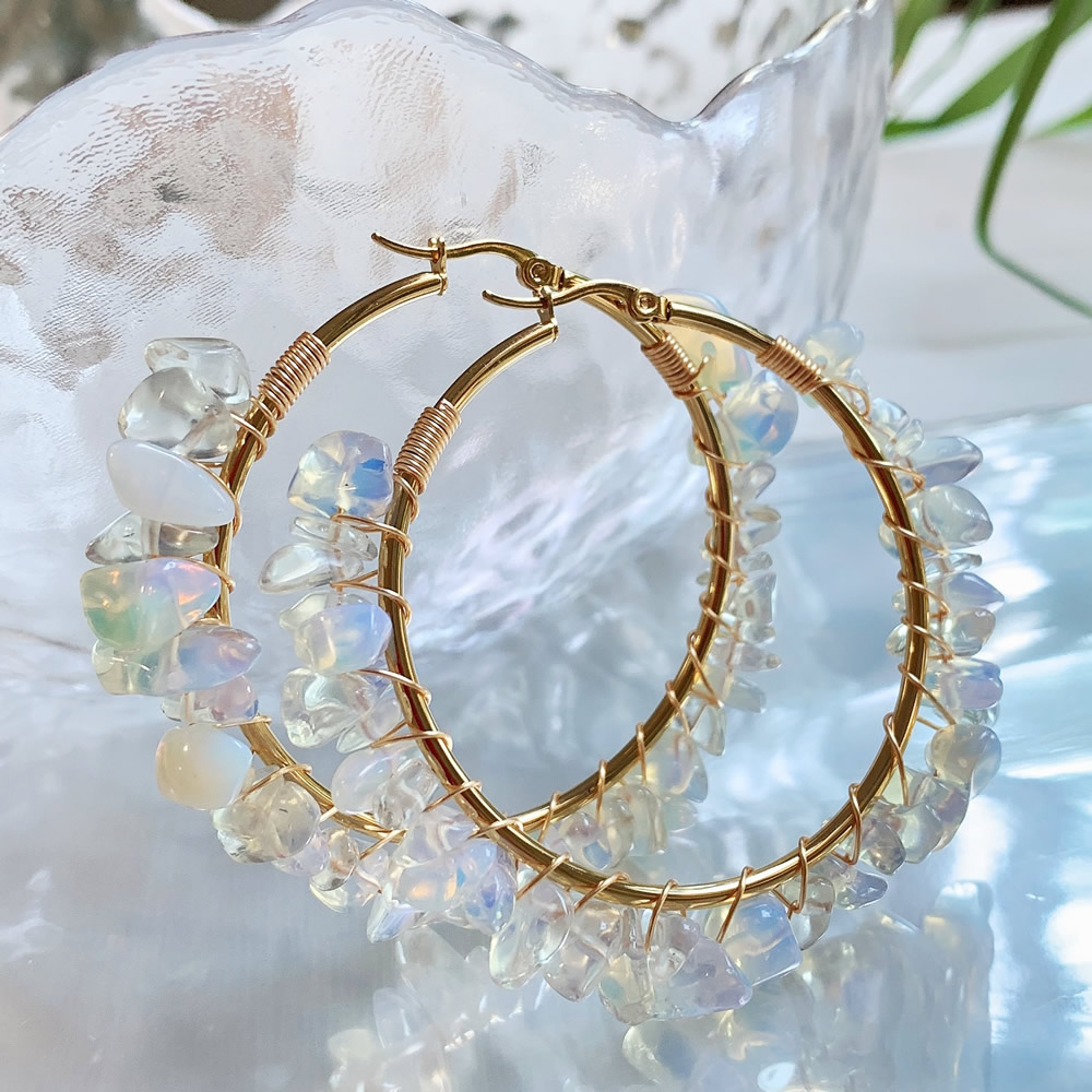 Aura Ethnic Fashion - Boucle d'oreille cerceau en cristal naturel,