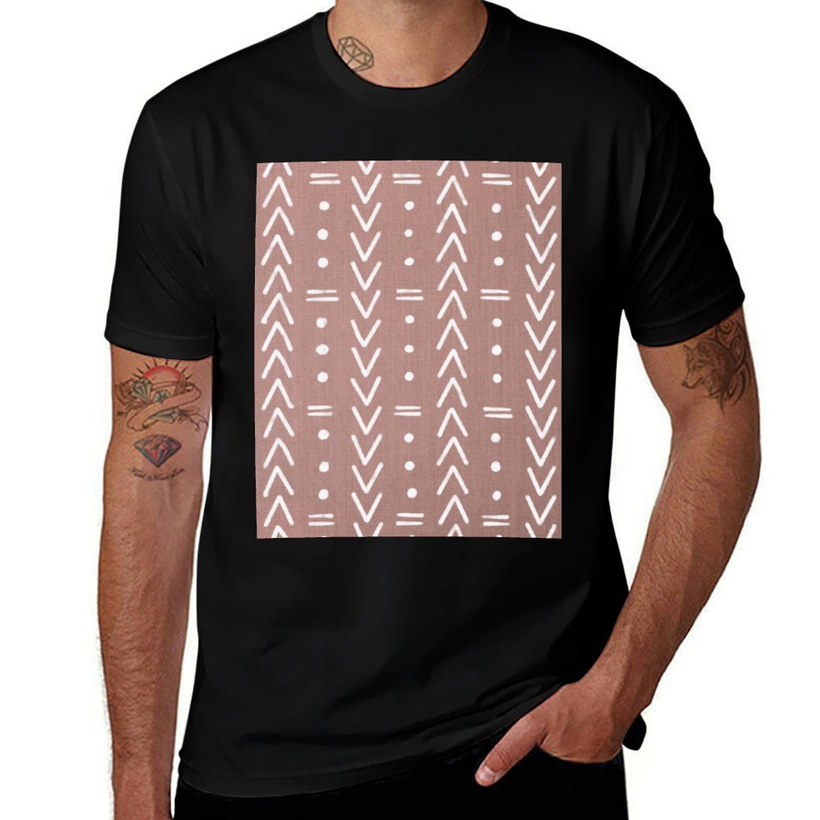 Mudcloth Print Top - T-shirt Mudcloth avec formes géométriques blanches