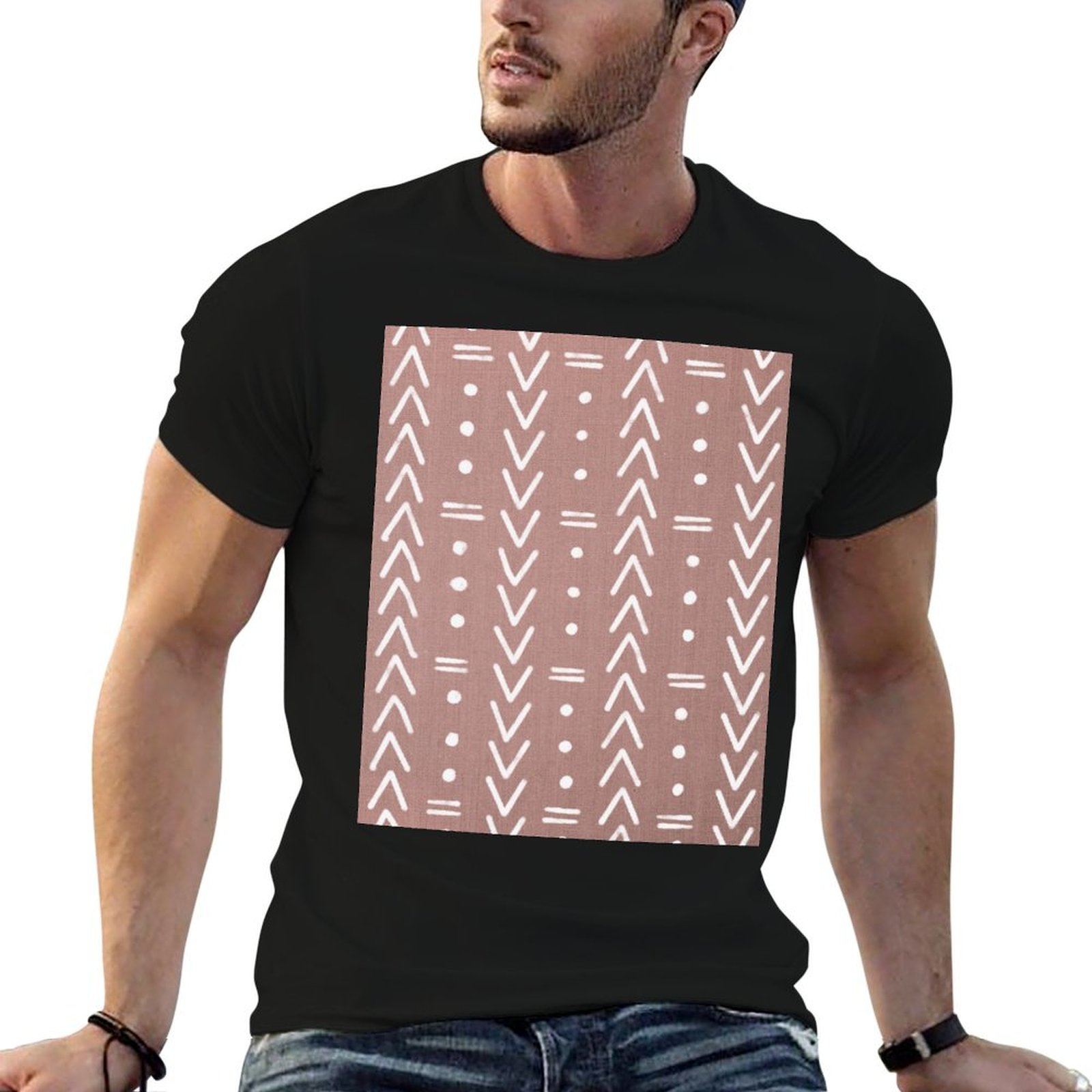 Mudcloth Print Top - T-shirt Mudcloth avec formes géométriques blanches
