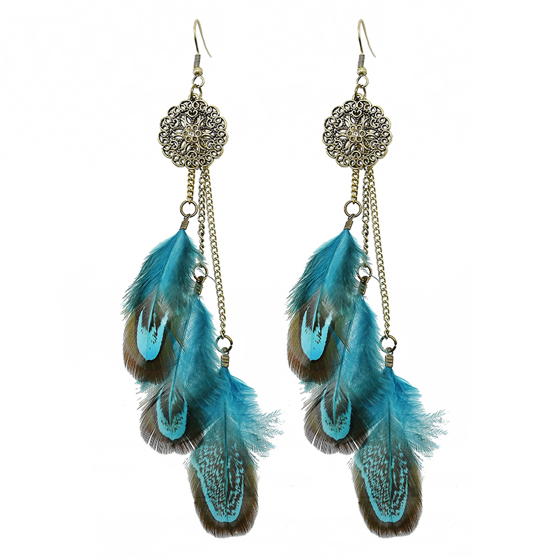 Ethnic Indian Fashion - Boucles d'oreilles bohème en plumes pour