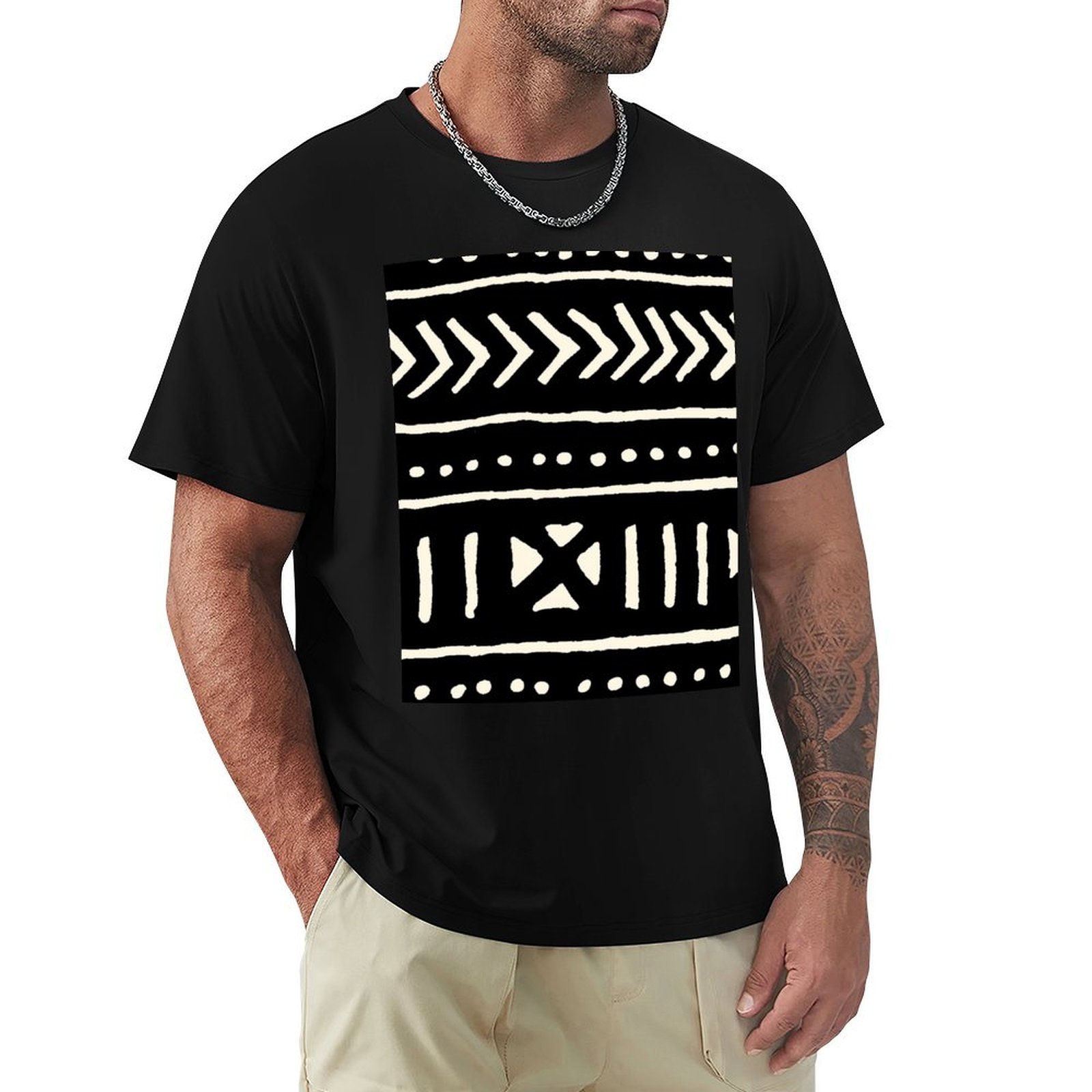 Mudcloth Print Top - T-shirt en tissu africain noir et
