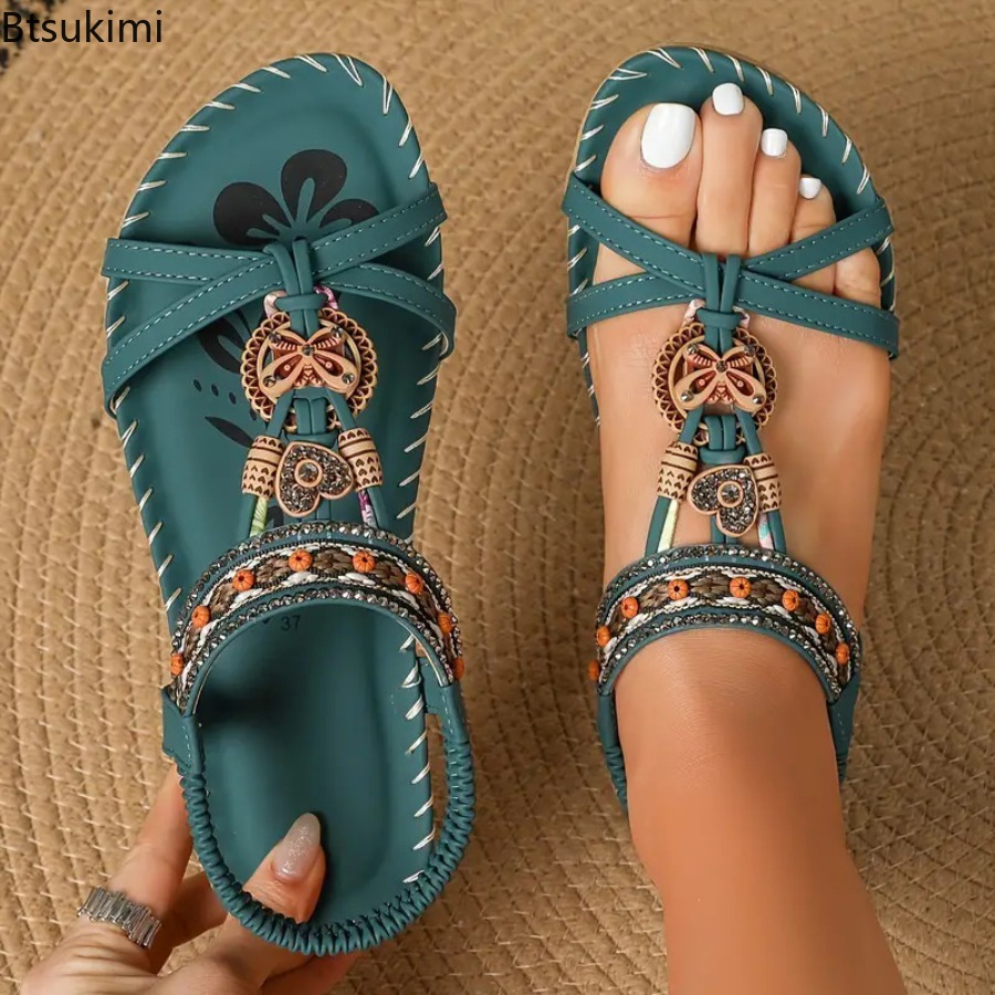 Ethnic Fashion For Women - Sandales Bohèmes pour Femmes, Chaussures Plates