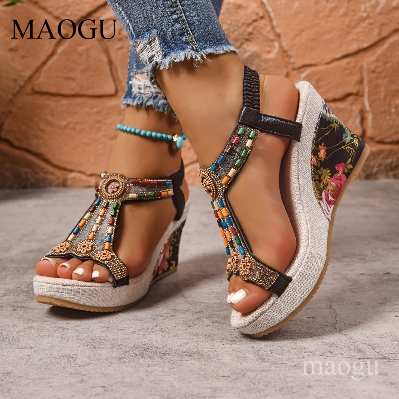 Sandales compensées bohèmes à  - Ethnic Fashion For Women avis et prix